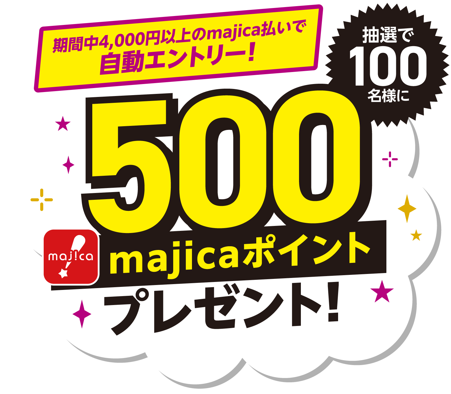 期間中4000円以上majica払いで自動エントリー抽選で100名様に500majicaポイントプレゼント