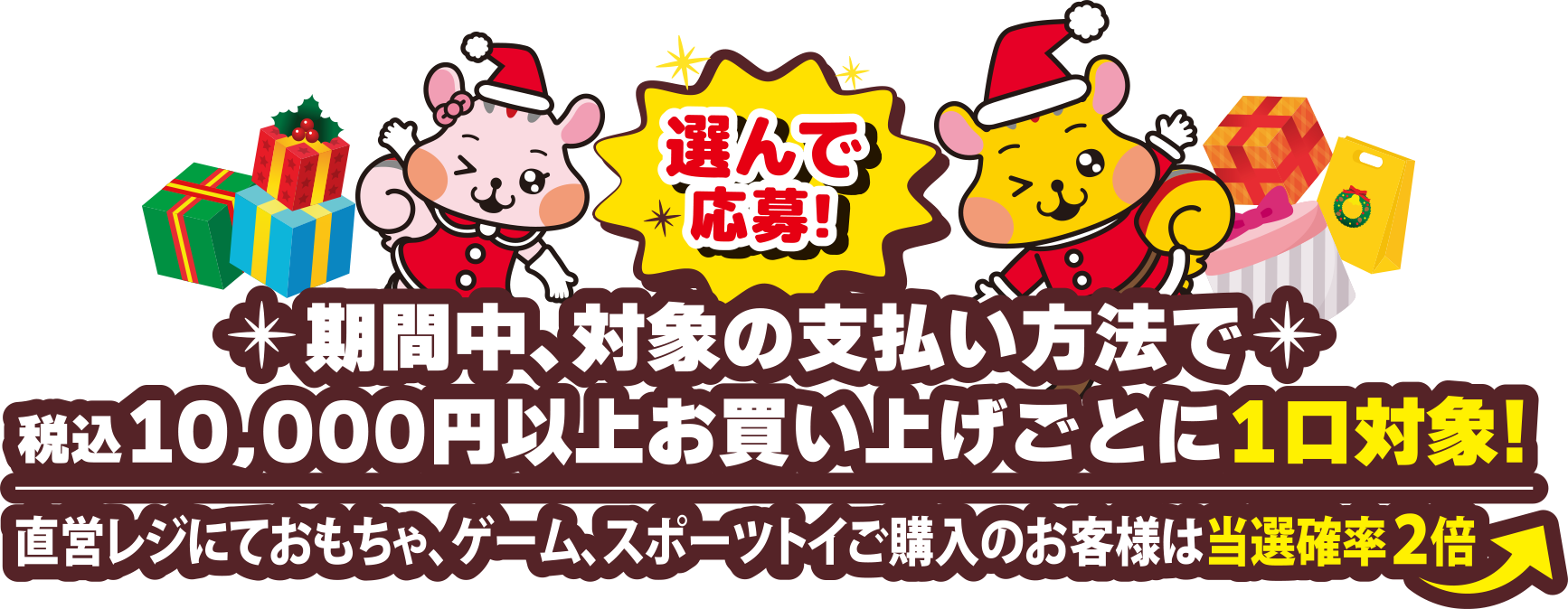 期間中、対象のお支払い方法で税込10,000円のお買い上げごとに1口対象！