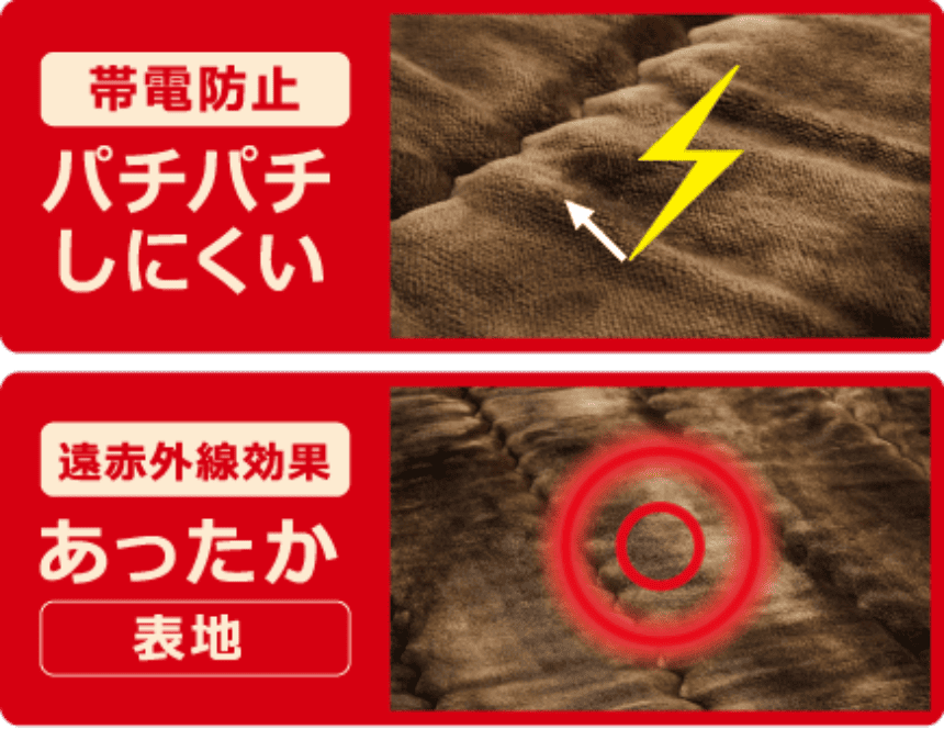 帯電防止パチパチしにくい 遠赤外線効果あったか表地