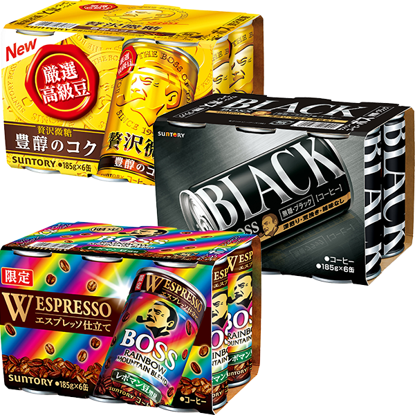 サントリー ボス 贅沢微糖・無糖ブラック・レインボｰマウンテン(185g×6本入)