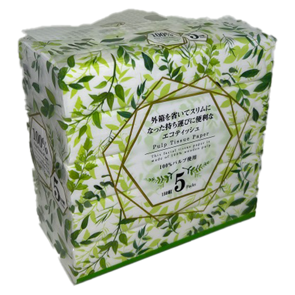  外箱を省いたエコティッシュ5個パック(150組×5個)