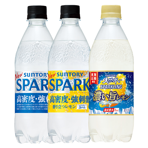 サントリー 天然水 SPARKLING・SPARKLING レモン・SPARKLING はじける濃い旨レモン(500ml)