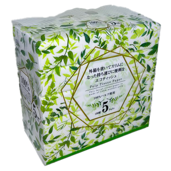  外箱を省いたエコティッシュ5個パック(150組×5個入)