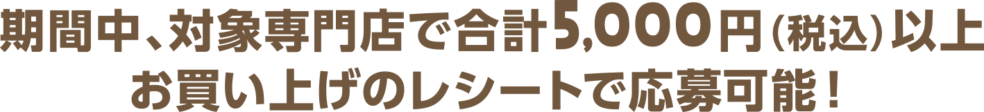 期間中、対象専門店で合計5,000円（税込）以上お買い上げのレシートで応募可能！