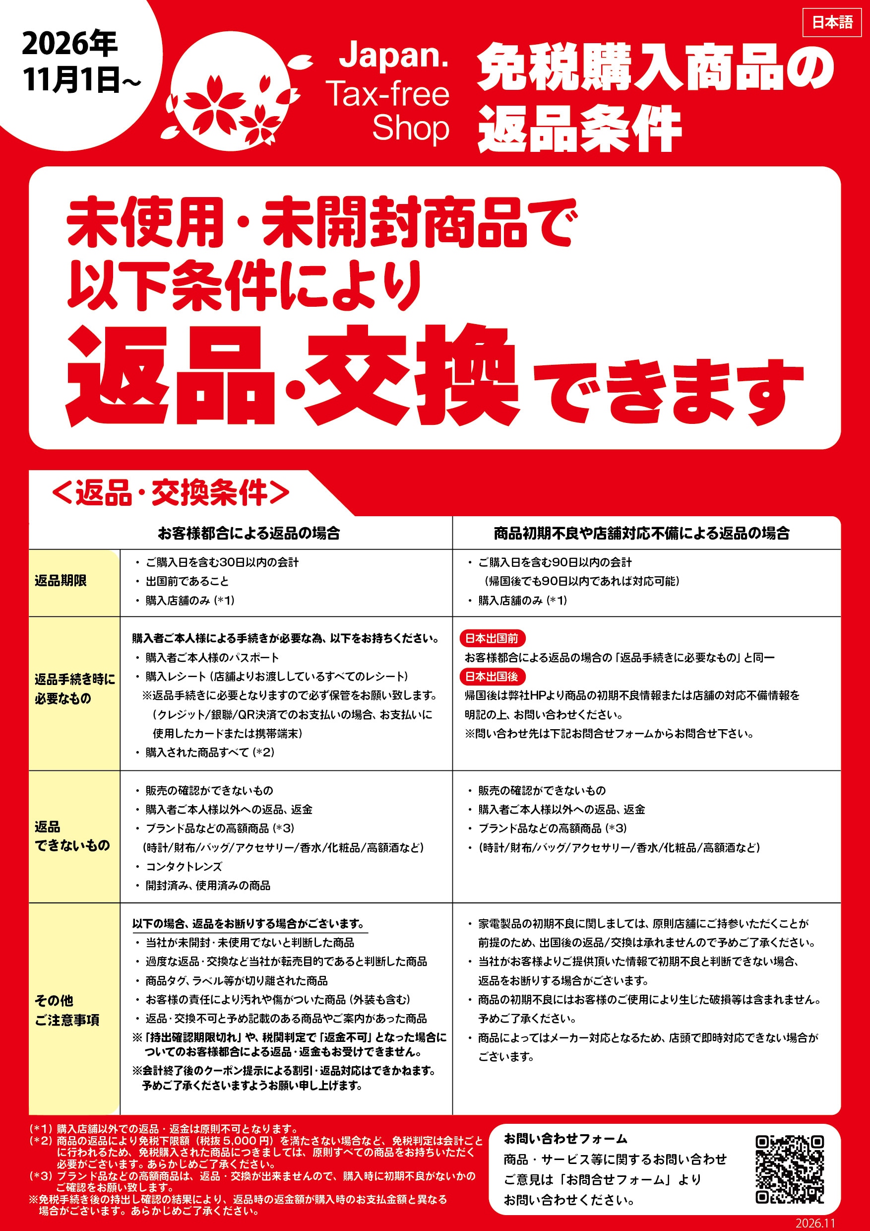 免税購入での返品について