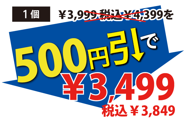 500円引で3499円税込3849円