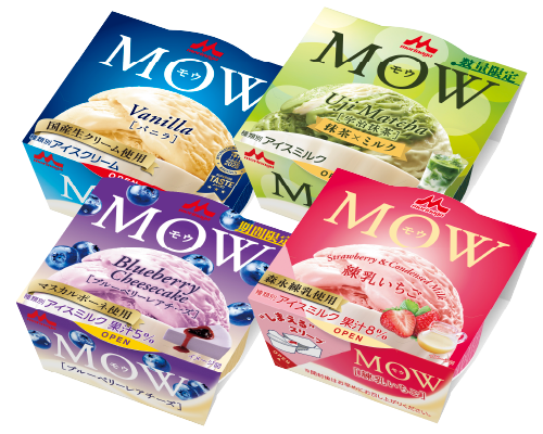 森永乳業 MOW バニラ、宇治抹茶 ~抹茶×ミルク~、ブルーベリーレアチーズ、練乳いちご(140ml)