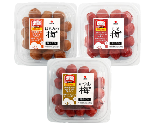 中田食品 はちみつ梅 増量、しそ梅 増量、かつお梅 増量(180g+20g)