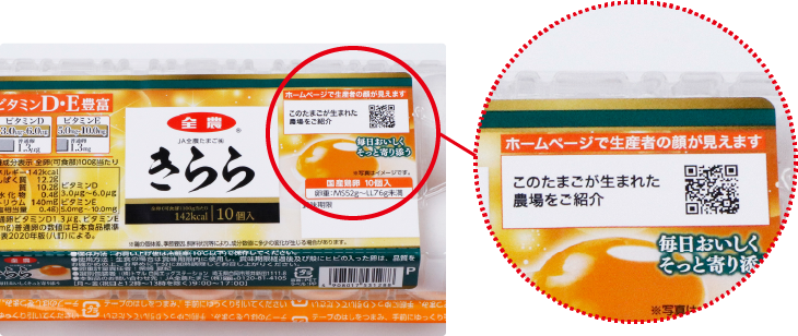 パッケージに掲載されている、どこの農場でたまごが生まれたかわかる二次元コードのイメージ